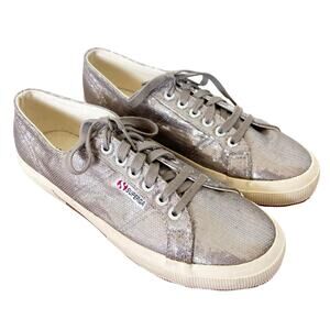 Superga Silver Metallic Sequin Platform Sneakers Sz 9